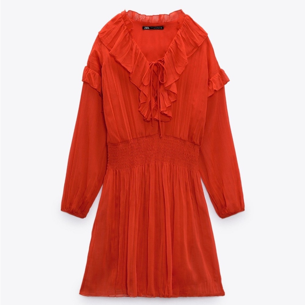 NWOT Zara Red Chiffon Dress Size Medium 9878/070/600 - Picture 3 of 4